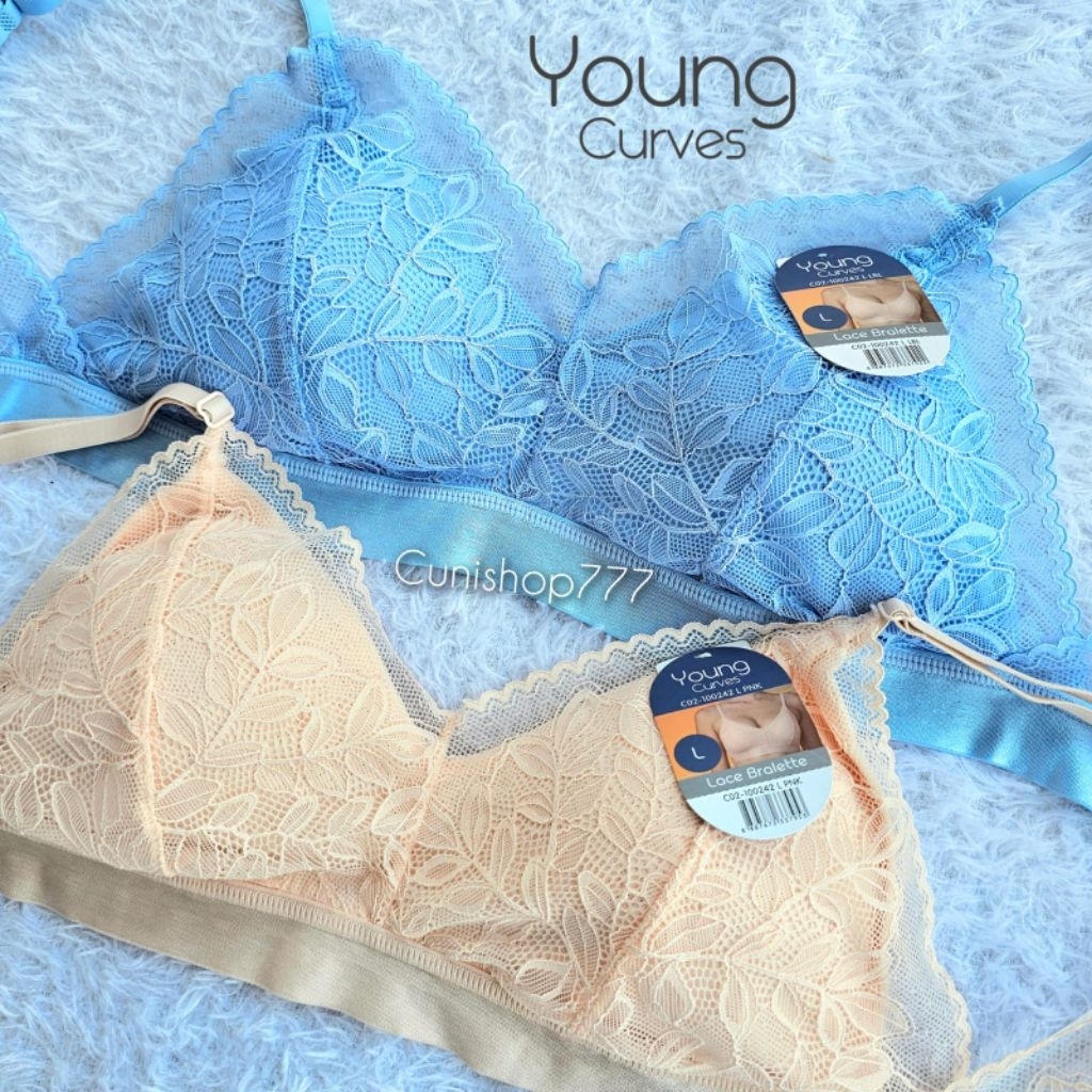BRA YOUNG CURVES by YOUNG HEARTS DELICATE LACE M L XL TANPA KAWAT NON WIRE CURVE WIRELESS RENDA BH C