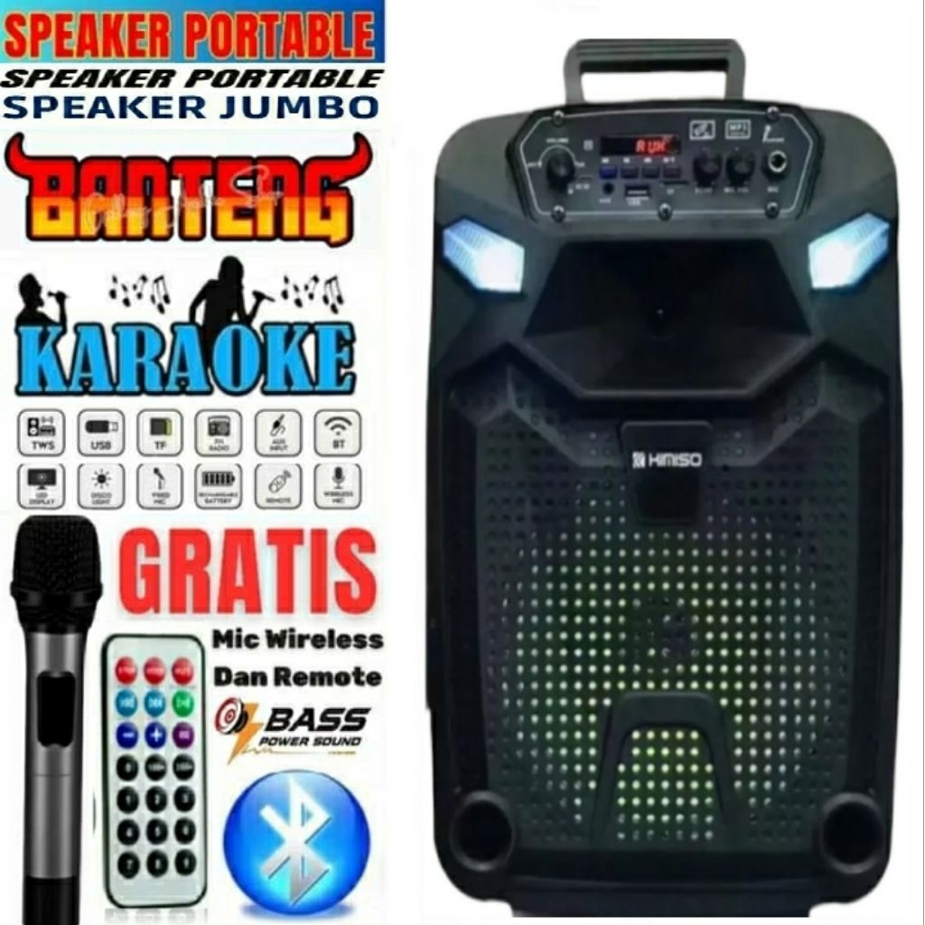 Speaker Karaoke Bluetooth Ukuran 6.5" inch Kimiso QS 7801 / QS-7801 Mini Free MIC + Remote(TOP SALLE