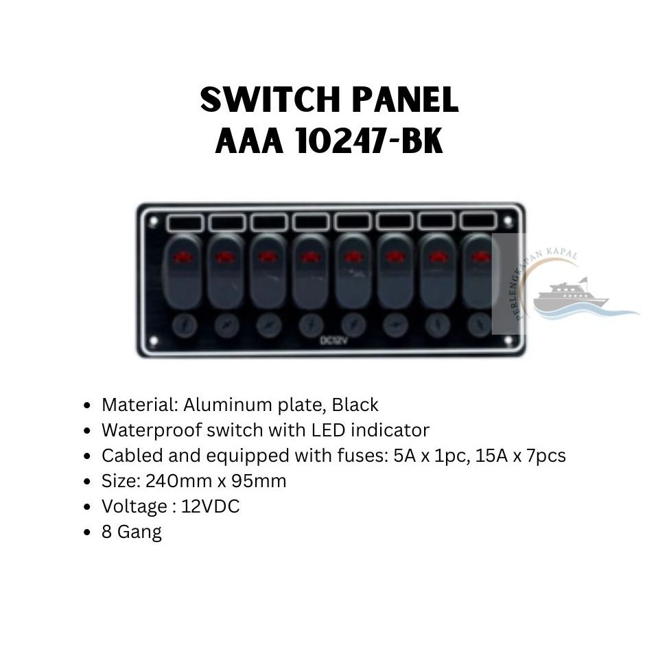 Swithc Panel 8 Gang 12 Volt AAA 10247-BK/ Panel Switch Kapal 8 gang 10247BK