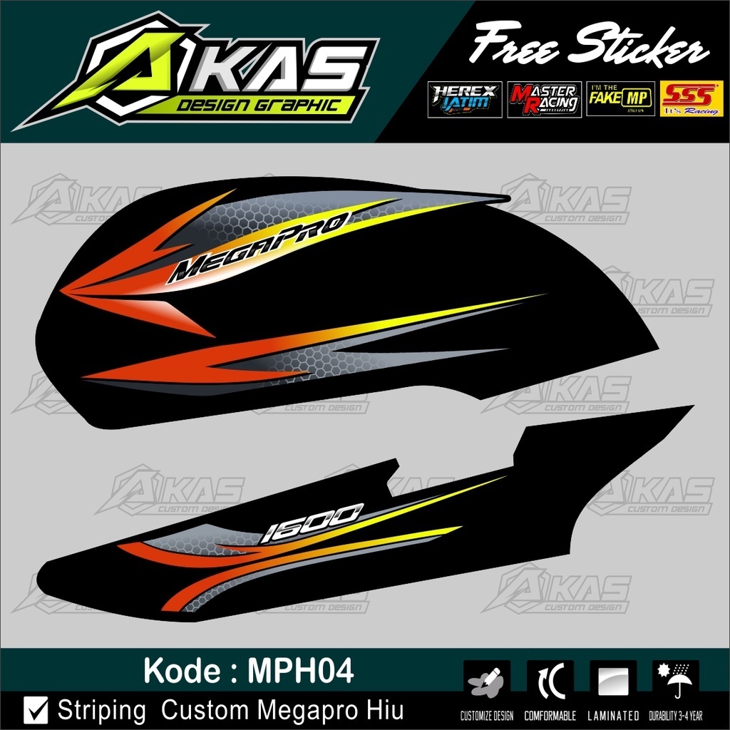 Striping Megapro Hiu Variasi Sticker Mp hiu custom HOLOGRAM Kode MPH04
