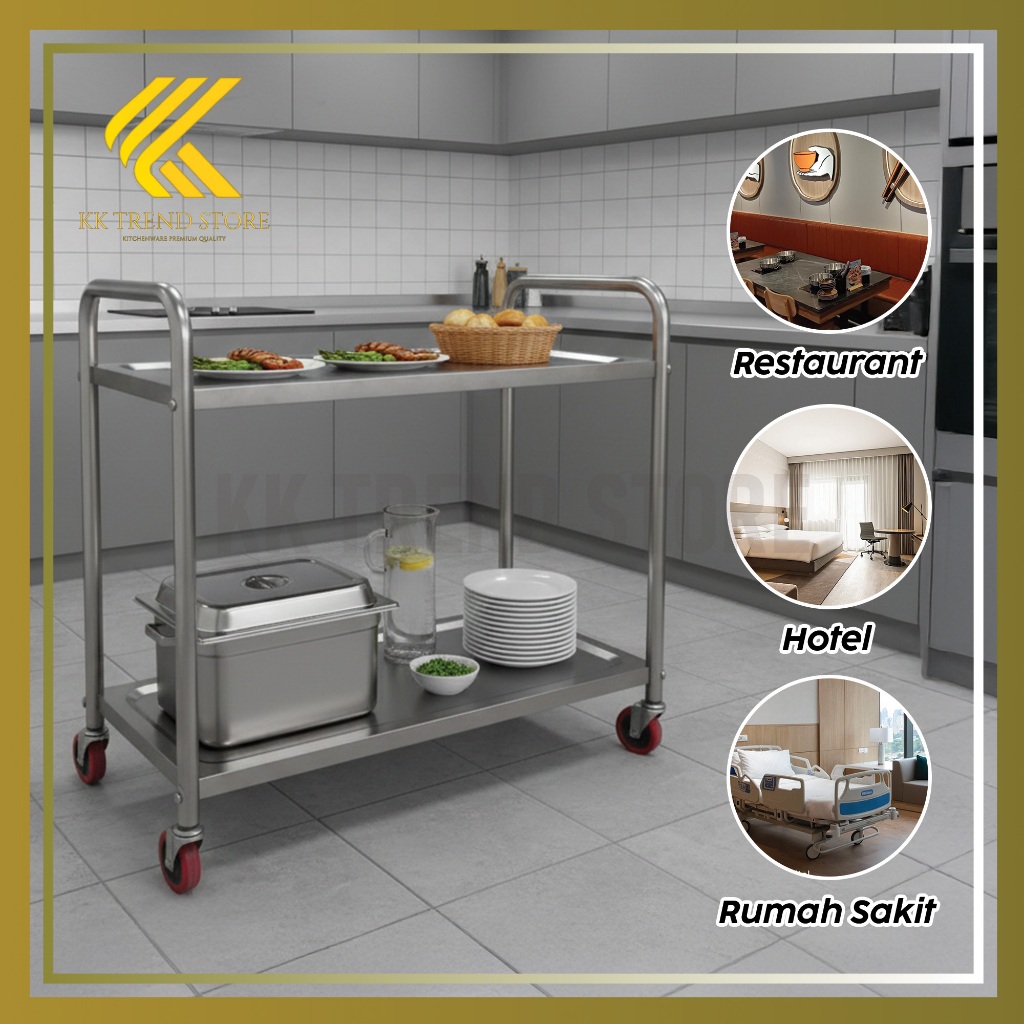 Troli Stainless Steel Serbaguna Troli Lipat & Rak Susun 2  dan 3 Tingkat Dapur Restoran Anti Karat I