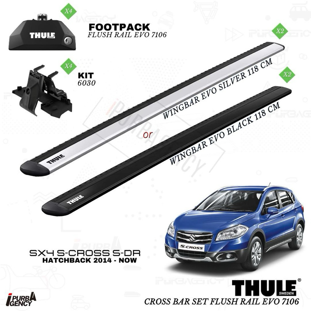 Thule (Crossbar: Palang Melintang Atap Mobil) Wingbar Evo Flush Rail 7106 set Thule Cross bar set Fl