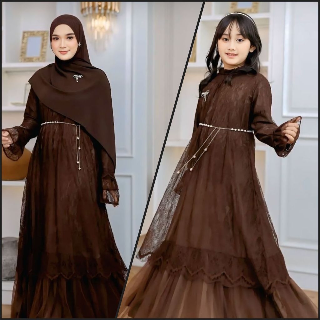 NISWA Couple - Gamis Dress Couple Pasangan Ibu Dan Anak Bahan Velvet Mix Brokat Brukat Premium 2026 