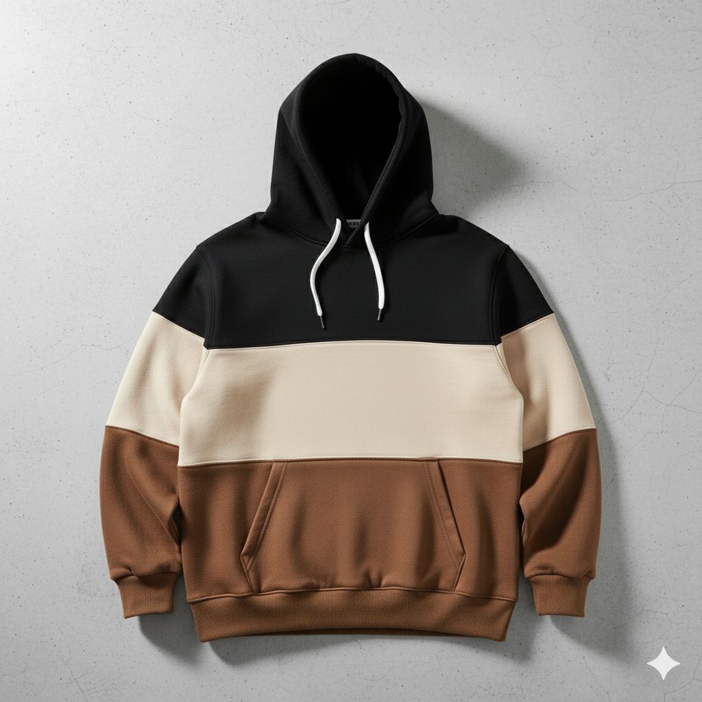 Jaket Hoodie Polos Kombinasi Hitam Cream Mocca | Hoodie Premium Couple Pria Wanita Keren Kekinian Bi