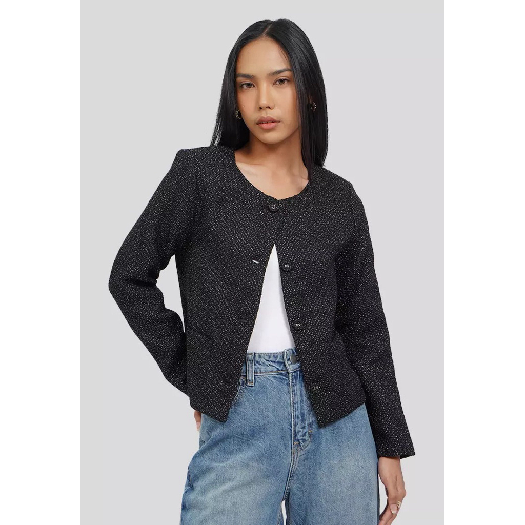 Preloved/New THE EXECUTIVE Round Neck Tweed Blazer Wanita Size S