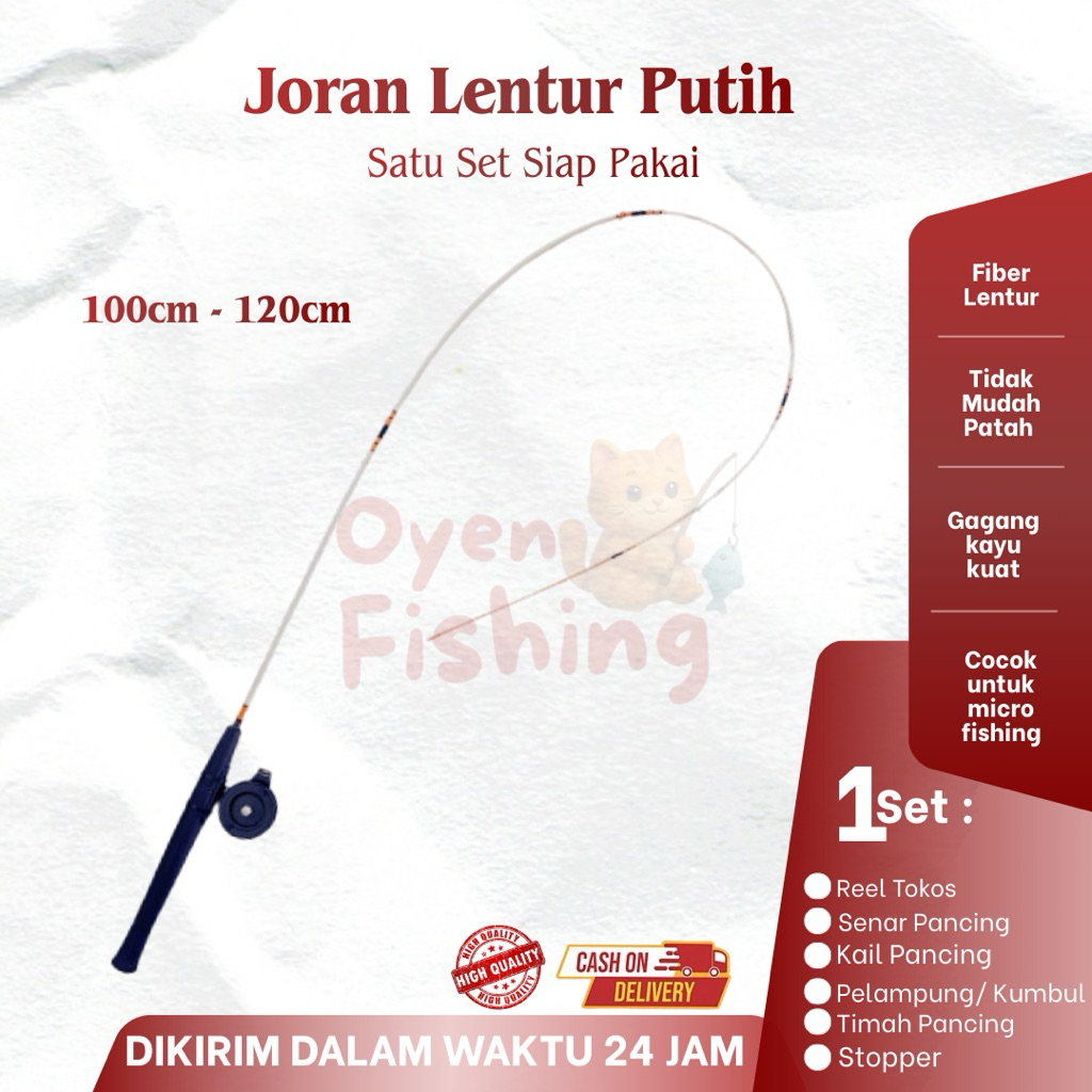 Joran pancing (Putih) Wader (satu set + reel tokos) 120cm super lentur