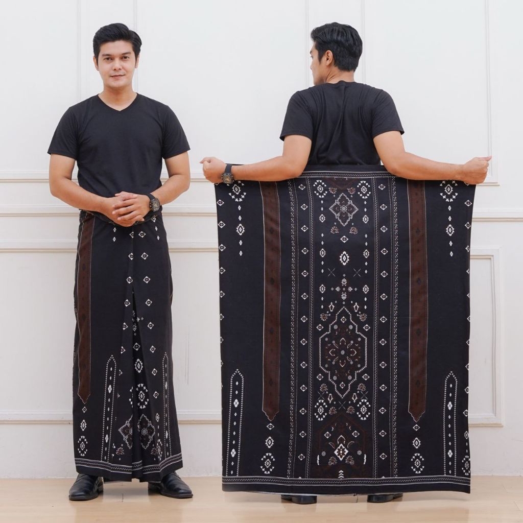 Sarung Goyor Pria Dewasa Premium Motif Etnik Hitam Adem Lembut Tidak Panas