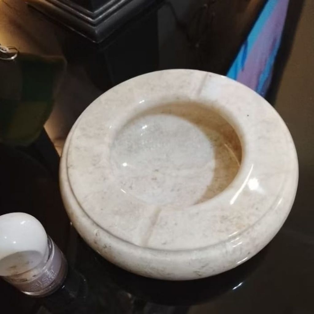ASBAK MARMER / TEMPAT ABU ROKOK MARMER MENGKILAP CREAM ORIGINAL BULAT KWALITAS TERBAIK