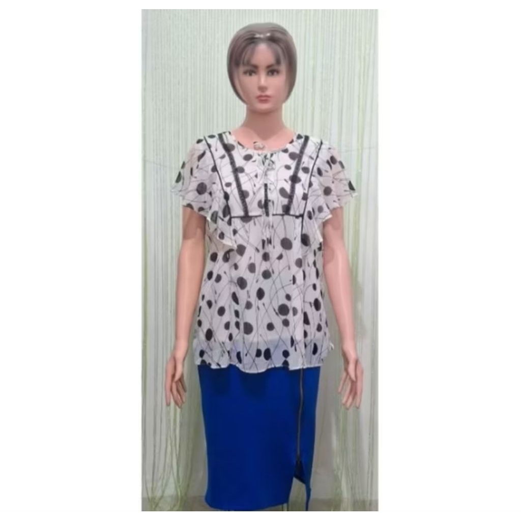blouse blus wanita jumbo polkadot hitam putih