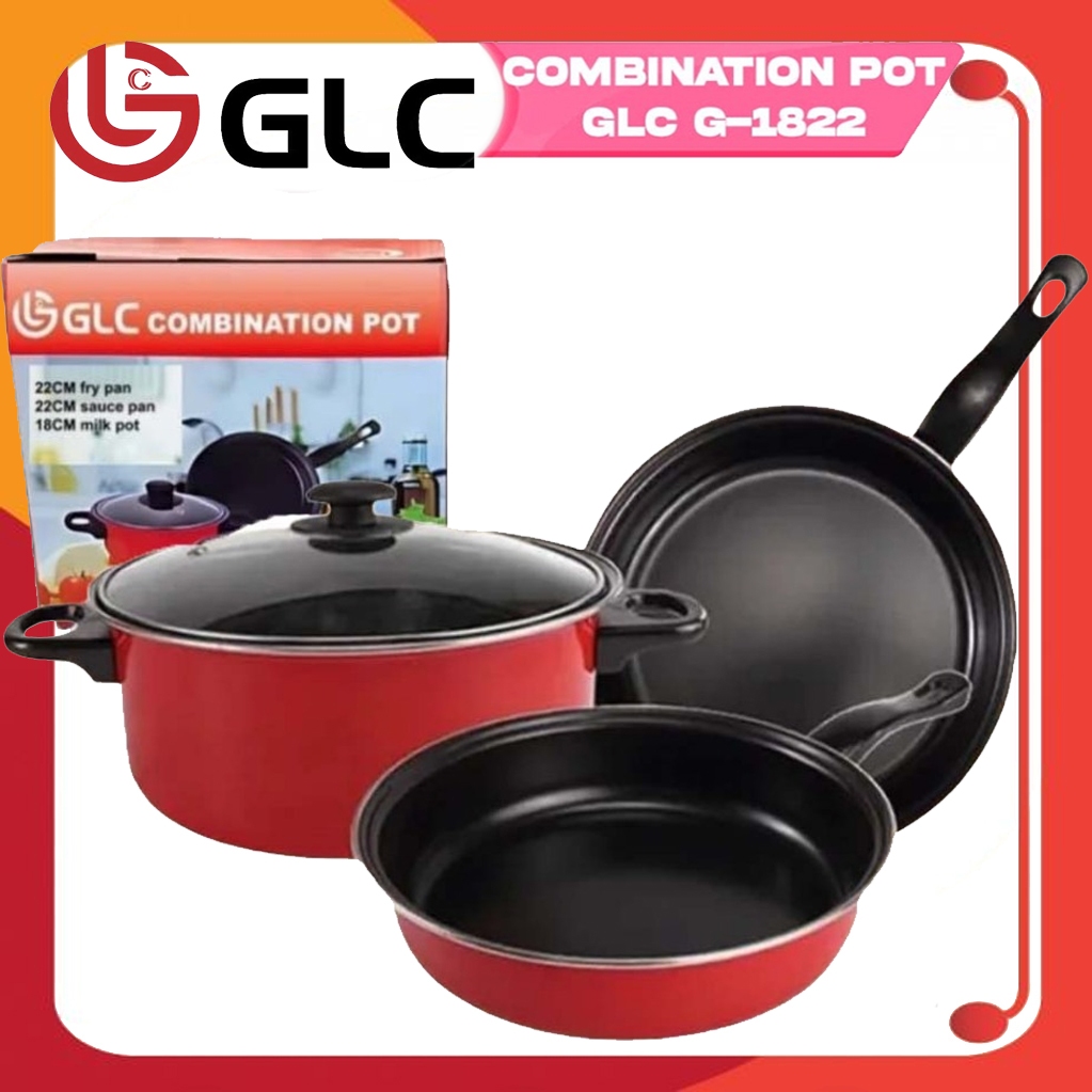 GLC COMBINATION POT 24CM+24CM+18CM / PANCI SERBAGUNA/ PANCI WAJAN GAGANG REBUS / TEFLON ANTI LENGKET
