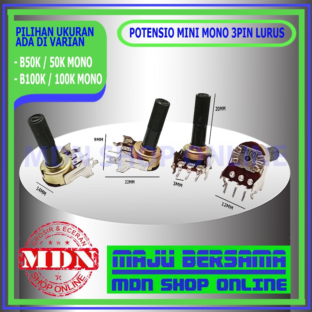 Potensio Mini Mono B50K 50k B100K 100k 3 pin Lurus kualitas bagus