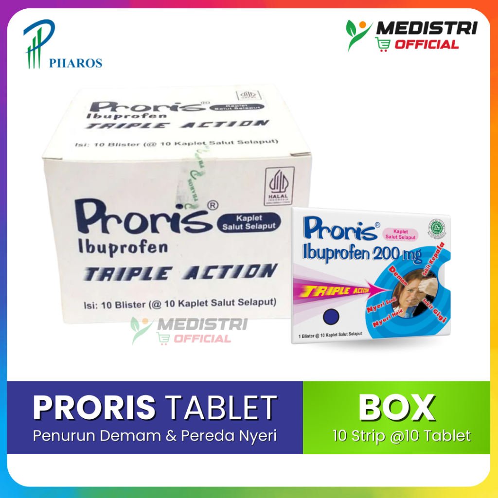 [BOX] Proris Triple Action Box 100 Kaplet Ibuprofen 200mg Tablet Pereda Demam Nyeri Haid Dewasa Anak