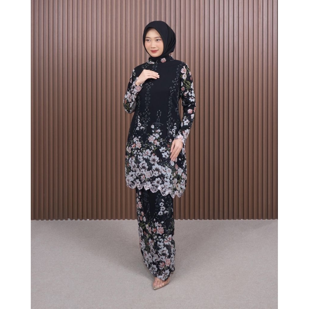 FAMYS - SETELAN ROK KURUNG MELAYU CERUTY MOTIF BORDIR SASYELA SET MUSLIM WANITA CASUAL 012737