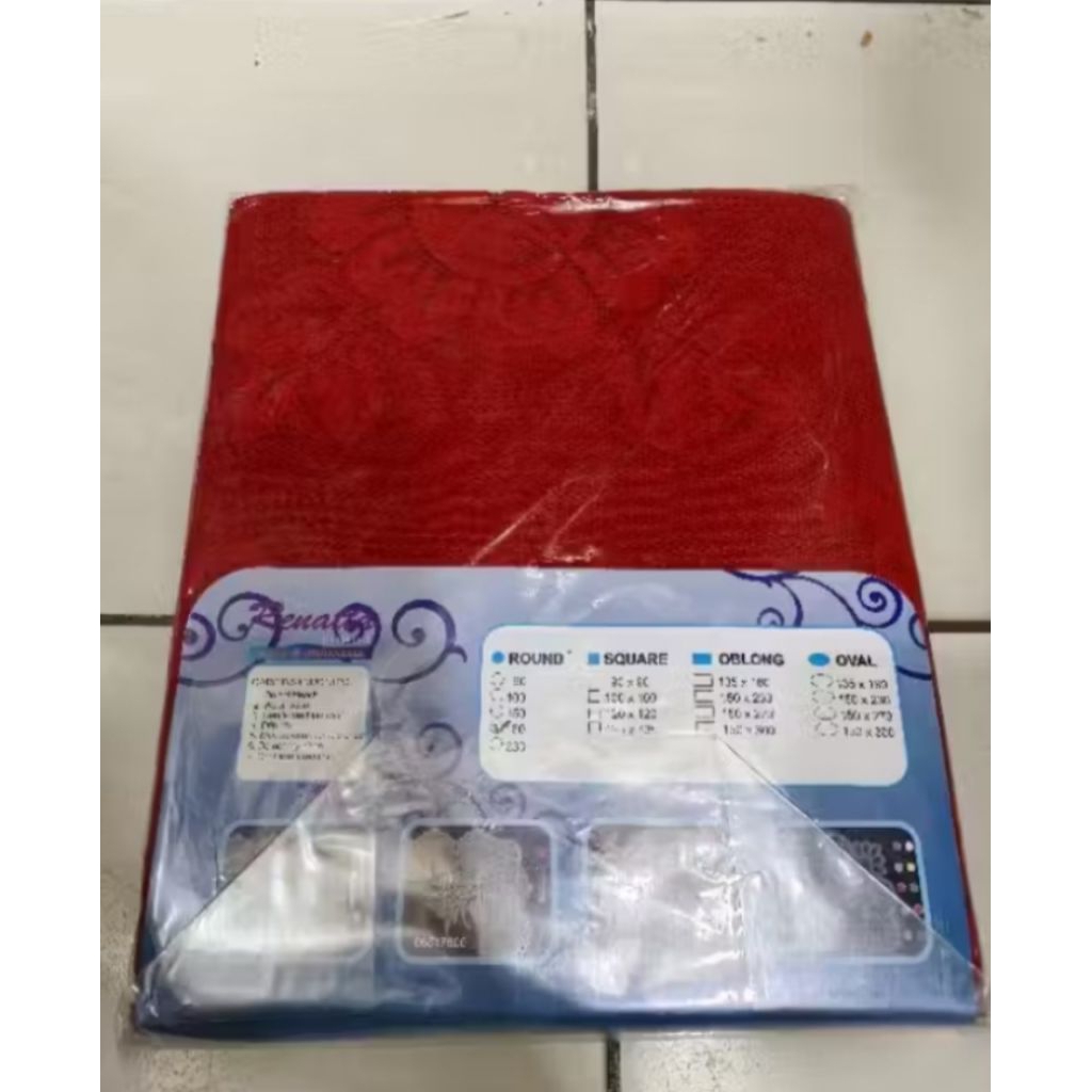 Taplak Meja Makan Kain Bulat Bundar 4 Kursi Diameter 150Cm Vintage Putih Merah Gold