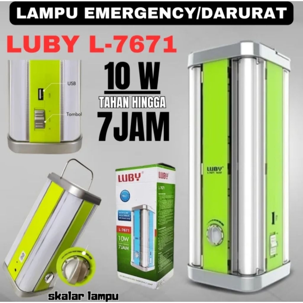 LUBY Lampu Emergency LED Rechargeable Emergency Lamp L-7671 10 Watt Tahan Hingga 7 Jam