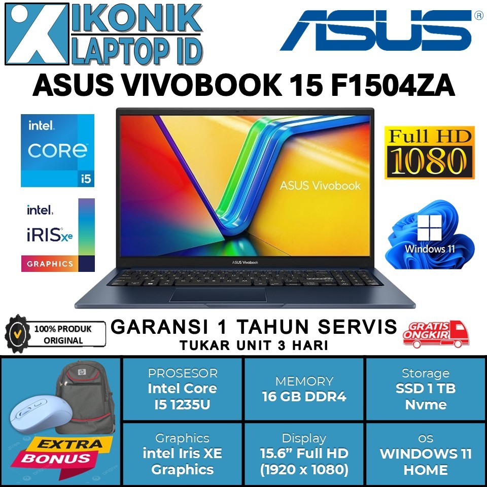 Laptop 15 Inch Asus Vivobook 15 Intel Core I5 Ram 24GB SSD 1TB 15.6" FHD Windows 11 Home