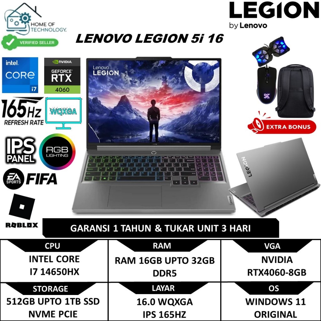 Laptop LENOVO LEGION 5i 16 INTEL I7 14650HX 32GB DDR5 1TB RTX4050 16 WQXGA IPS 165HZ RGB WINDOWS 11
