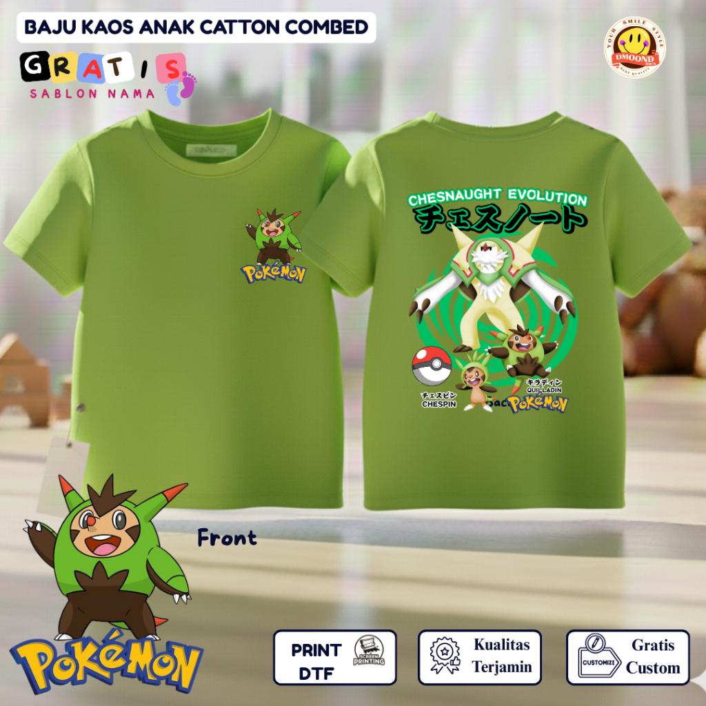 DMOOND- BAJU KAOS POKEMON CHESNAUGHT EVOLUTION - Baju Kaos Anak Distro - Kaos Anak Pokemon - Pokemon