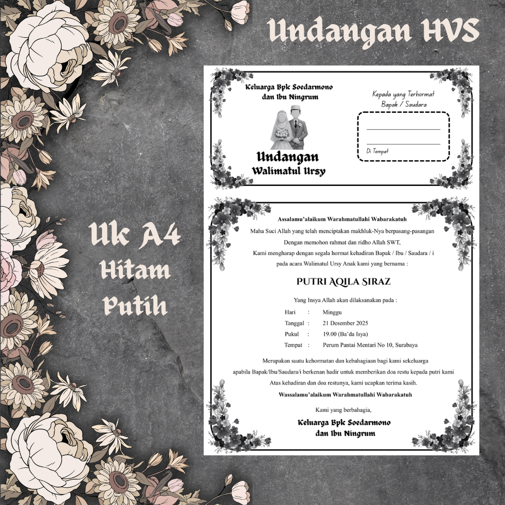Cetak Undangan Walimahan, Undangan Walimatul Ursy Pernikahan, Undangan Walimahan, Undangan HVS Walim