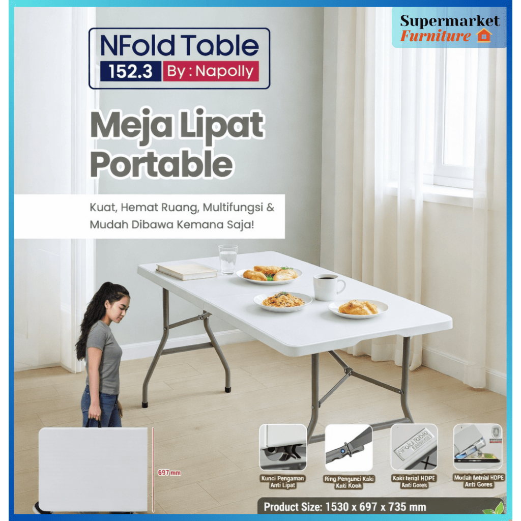 Meja Lipat Porteble - Meja Lipat Plastik - Meja Lipat Outdoor - Meja Serbaguna - Besar Makan Meja