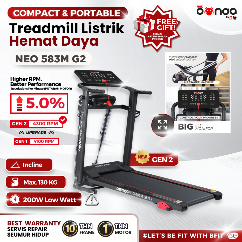 Treadmill Listrik Redpanda NEO-583M Multifungsi Murah Lipat Portable Low Watt Gym Fitness