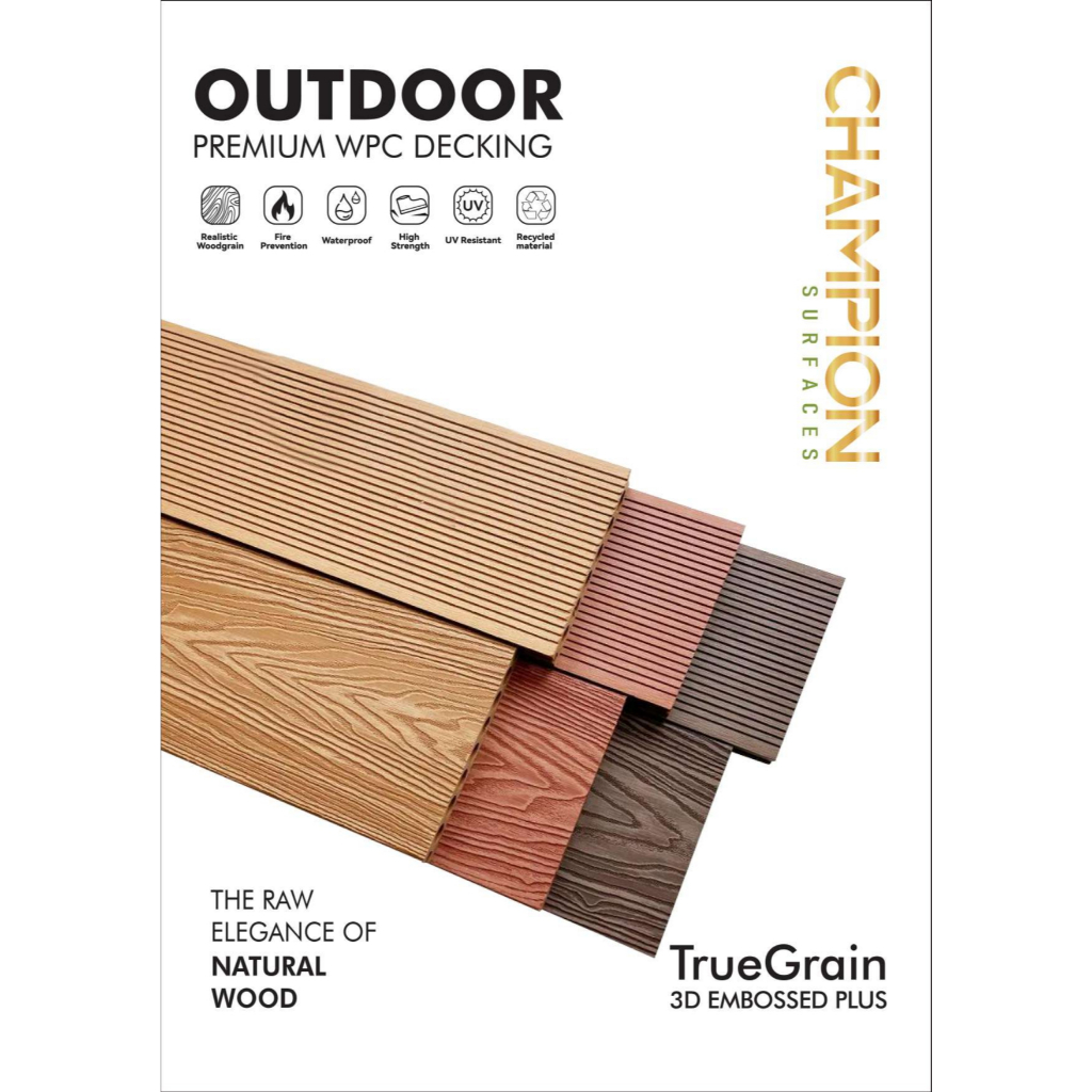 WPC Decking Outdoor | Lantai Decking Kayu WPC | Decking 3D Embossed CHAMPION