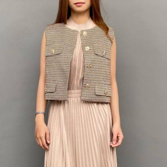 Magnolia Collection Atasan Wanita Houndstooth Vest Kotak Coklat