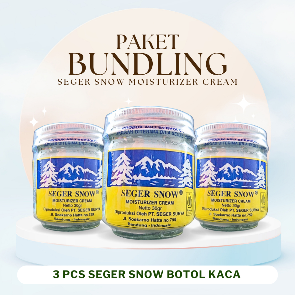 Paket Bundling Murah 3 PCS SEGER SNOW Moisturizer Cream 30gr (BOTOL KACA)  | Cerah, Lembut, Glowing