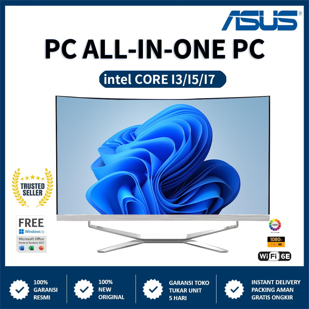 ASUS Komputer Full Set CPU Pc All-In-One Baru, Prosesor Core I3/I5/I7, RAM 8G/16G, SSD 256/512G, 19/
