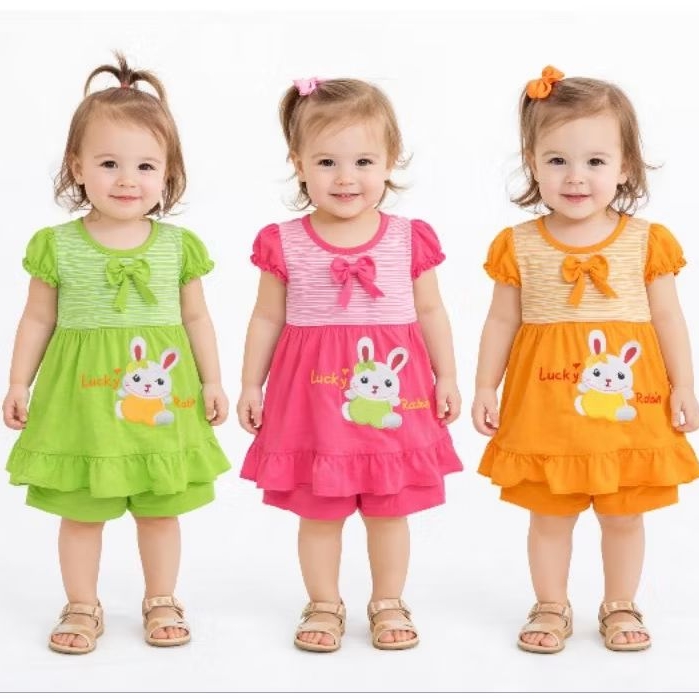 Baju Bayi Syifana Rabbit / Baju Bayi Cantik / Dress Bayi Perempuan