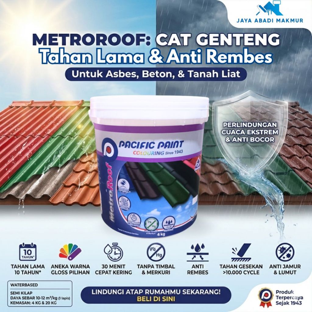Pacific Paint MetroRoof Cat Genteng Anti Bocor & Lumut 4 kg - Semi Kilap Etalase 1