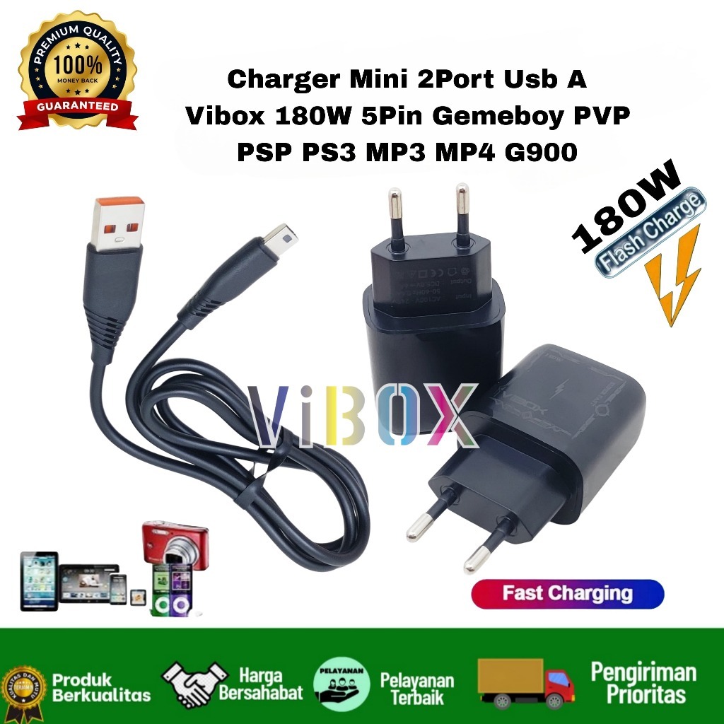 Charger Mini 2Port Usb A Vibox 180W 5Pin Game Boy PVP PSP PS3 MP3 MP4 G900 BY.MONARCH