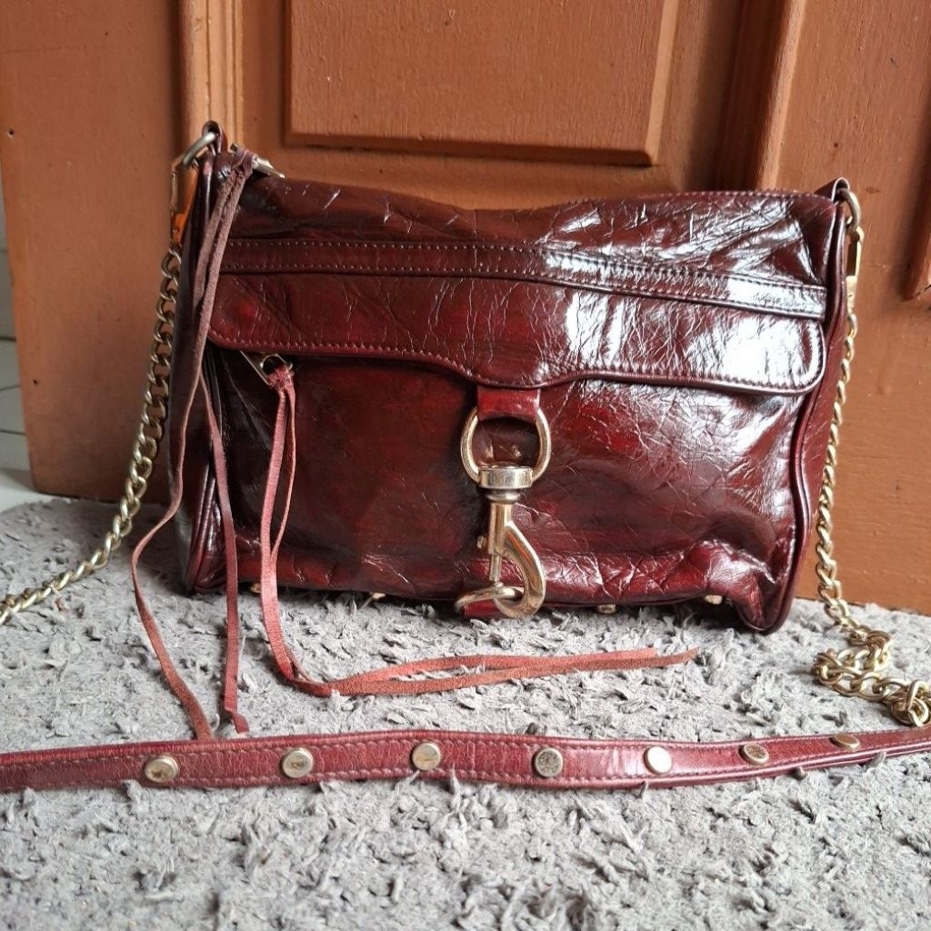 Rebecca Minkoff Crossbody Bag Red Burgundy, Tas Kulit Sapi Asli