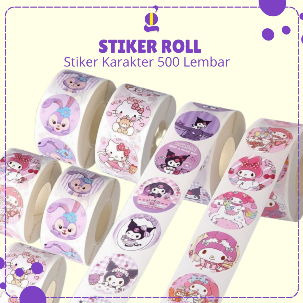 Label Stiker Roll 500 Lembar Karakter Stiker Roll Buat Tempel Box Packaging Makanan Kotak Souvenir