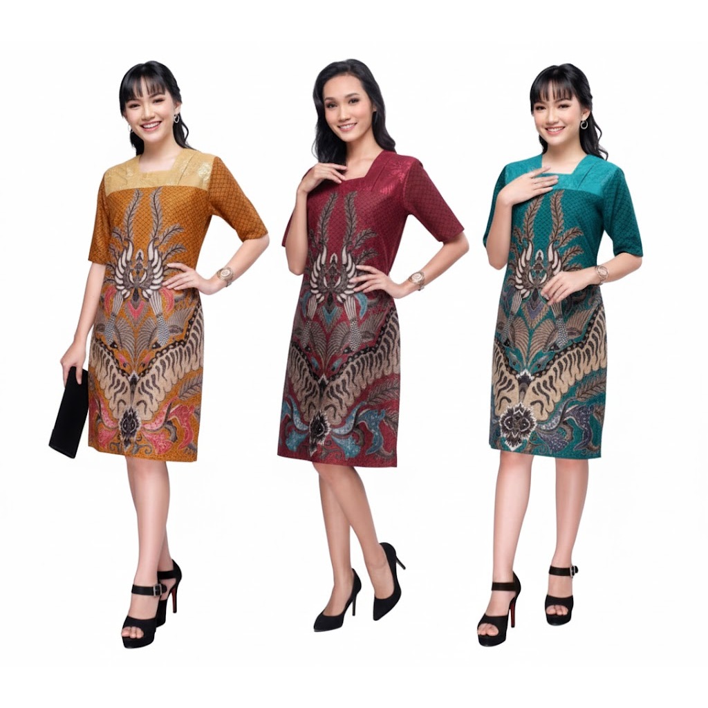 Dress Batik Modern Wanita Erina Brokat