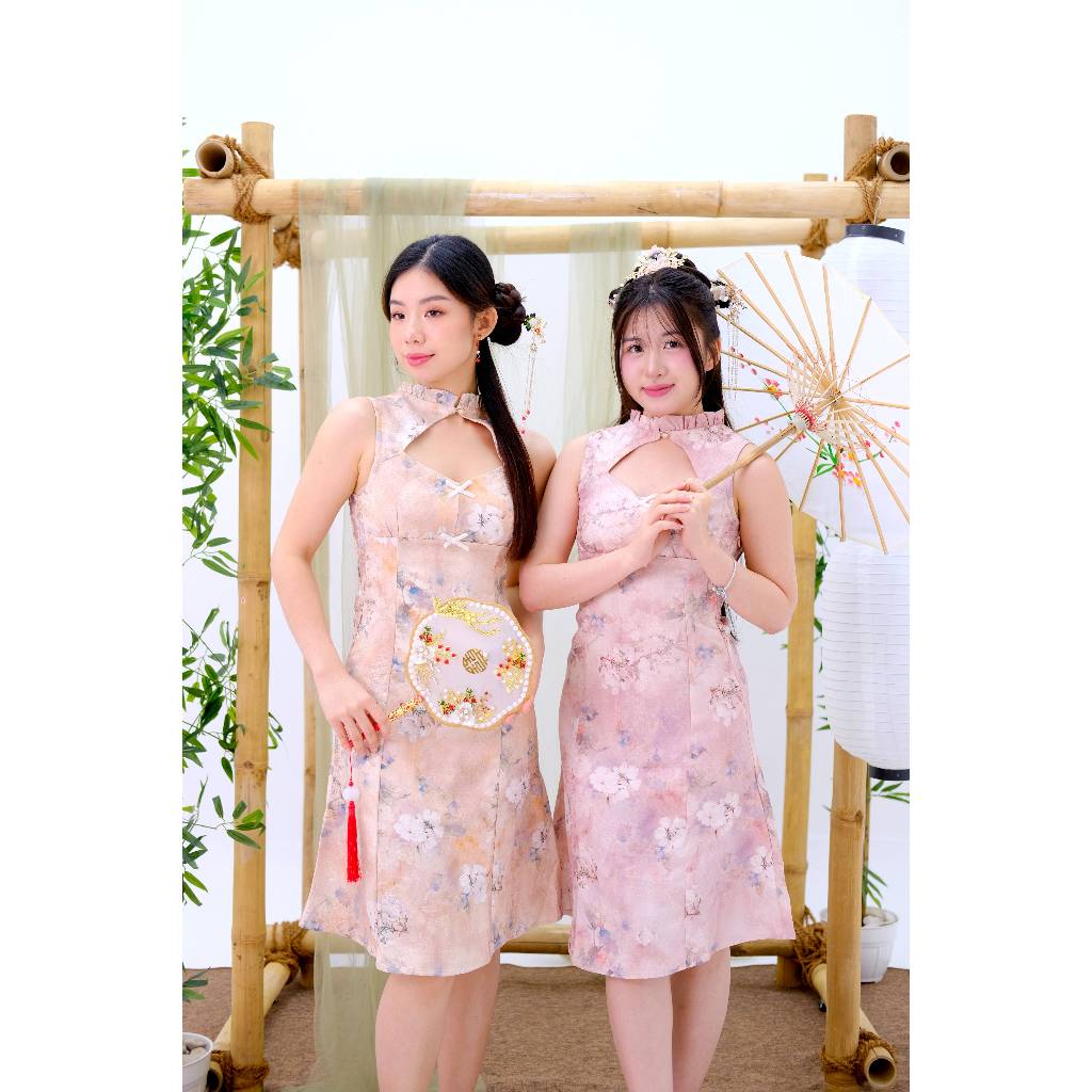 Sweet Berry - Yuan Cheongsam Dress (Party Dress Wanita Cheongsam Modern Imlek Sincia Pesta CNY Satin