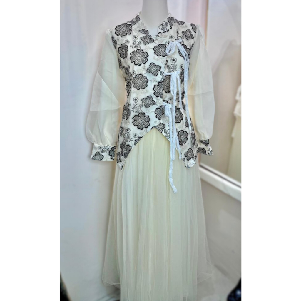 Deliene Set Rok Muslimah Blouse Brukat + Rok Tule Flowly Set Rok Lebaran Set Rok Undangan