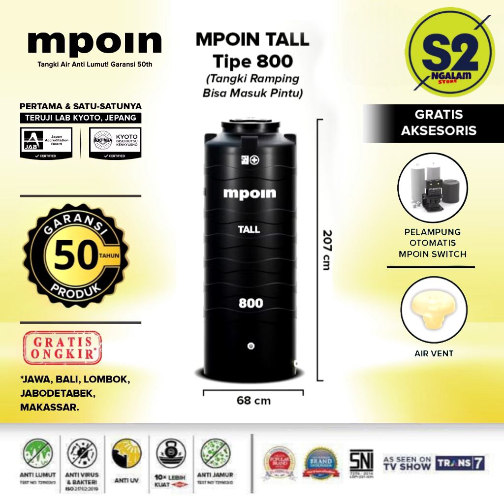 Tandon Air /Toren Air /Tangki Air - MPOIN TALL 800 Liter (Invoice)