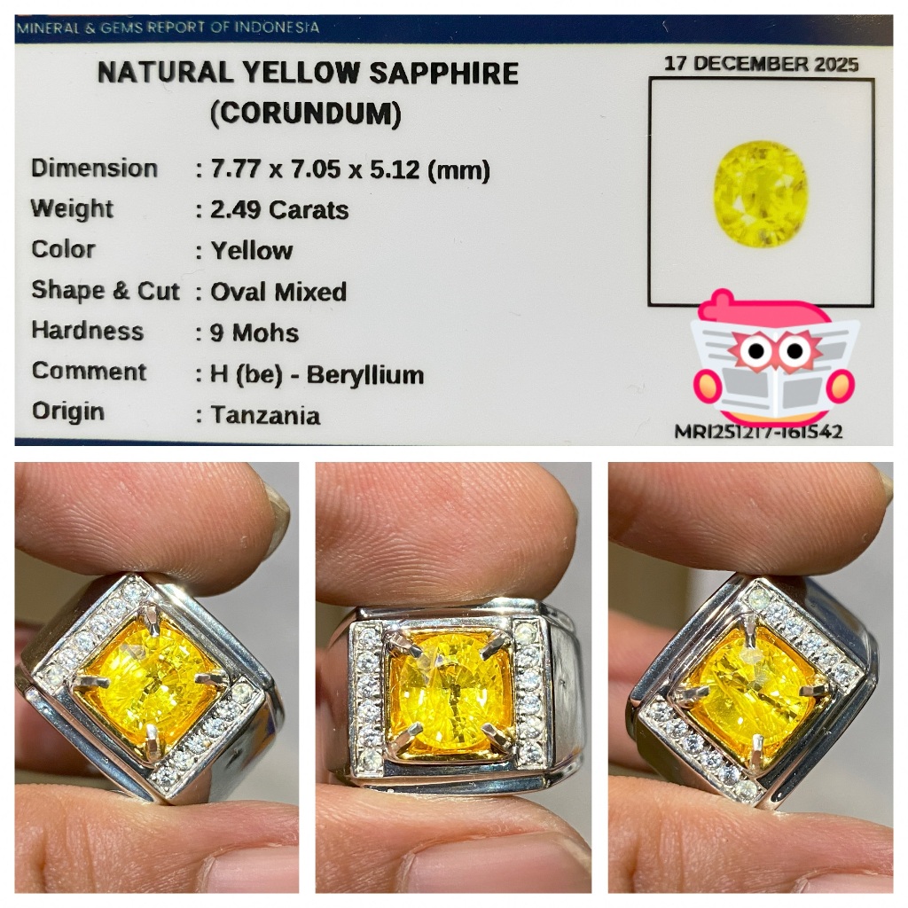 Natural 2.49ct yellow sapphire hbe top luster ring perak