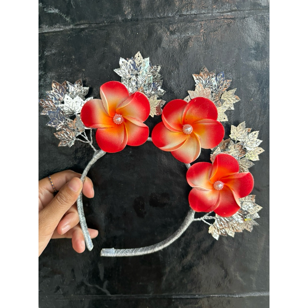Mahkota Bando Bunga Ombre Merah Anak Dan Dewasa