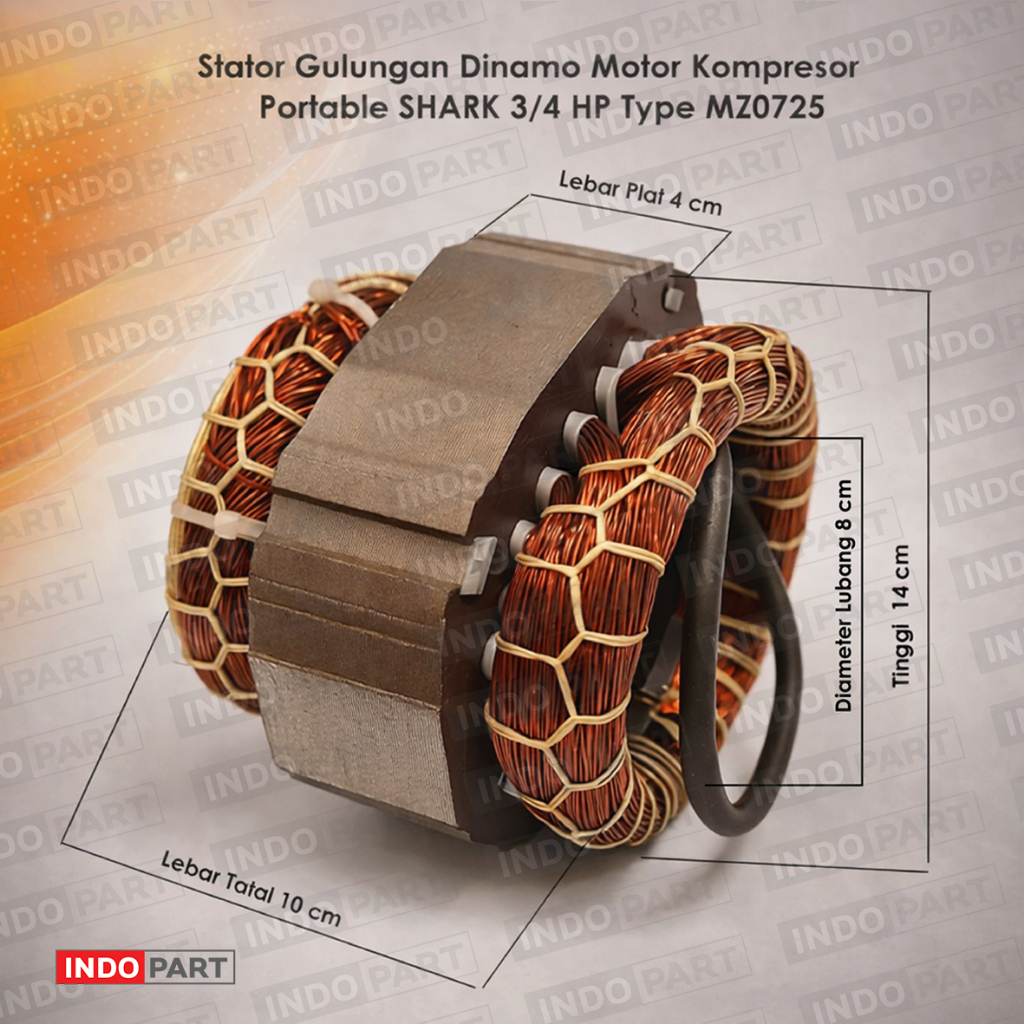 Stator Gulungan Dinamo Motor Kompresor Portable SHARK 3/4 HP Type MZ0725 | Kawat Tembaga Asli Awet &