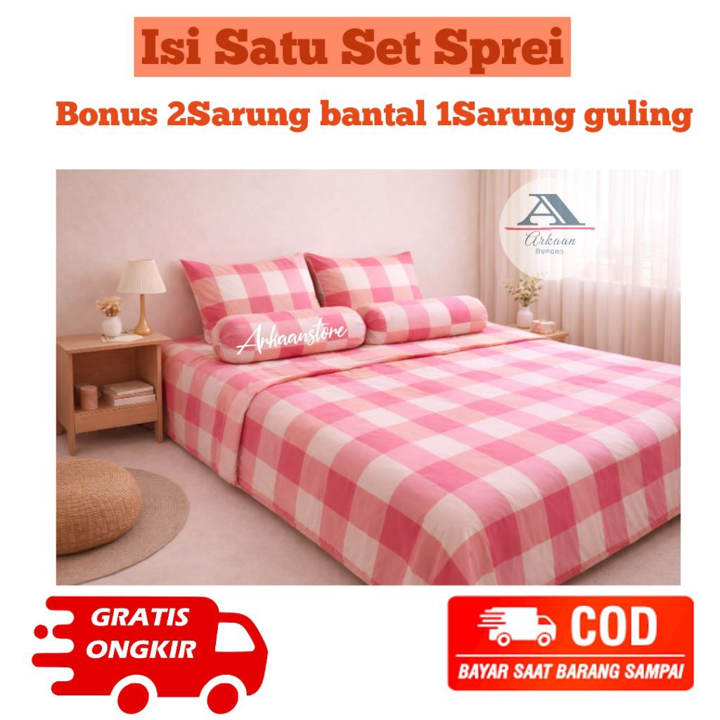 Set sprei motif emily pink lembut,adem,kotak trendy