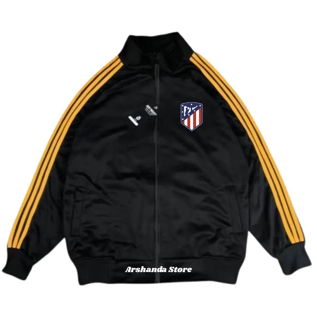 Tracktop Jaket Unisex Black Stripe Kuning List Outdoor Jacket Olahraga Club Bola Top Dunia Atletico 