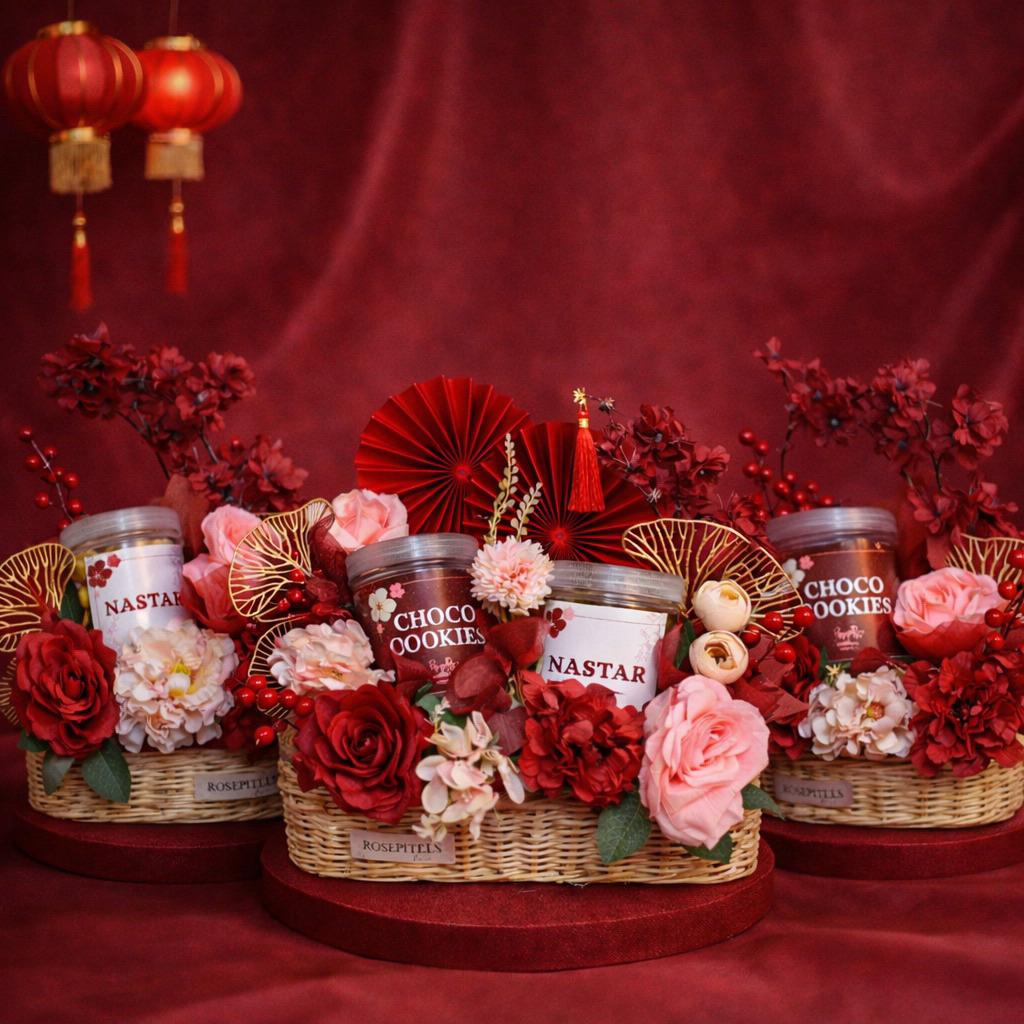 BLOOM BASKET HAMPERS Lunar Chinese New Year Imlek 2026 | Hampers Keranjang Bunga & Buah Surabaya | F