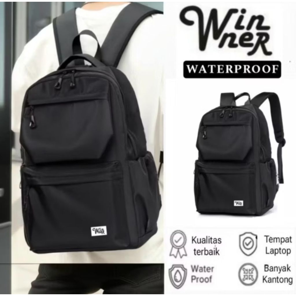 Winner Original Tas Pria Wanita Anti Air Tas Sekolah SMA KULIAH Ransel Laptop Tas Distro
