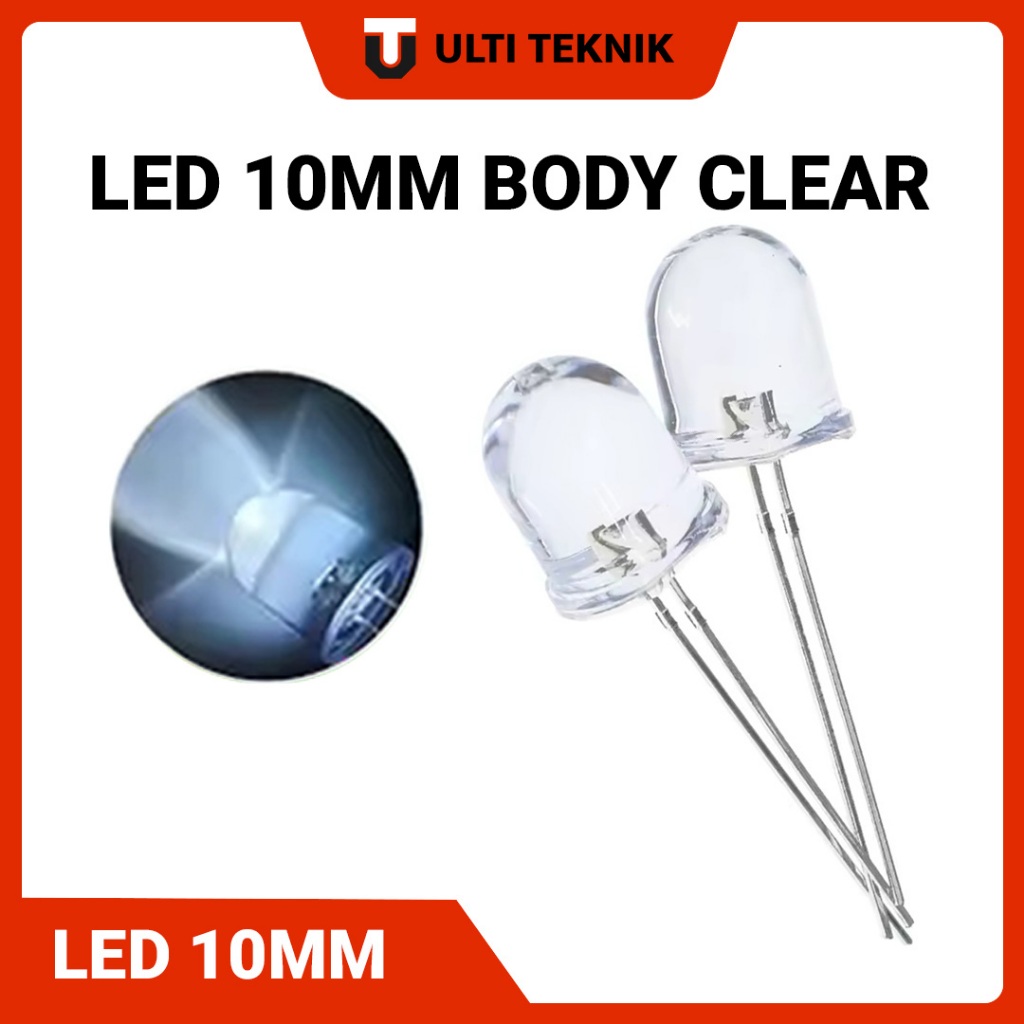 LED 10mm Body Clear - Warna Putih