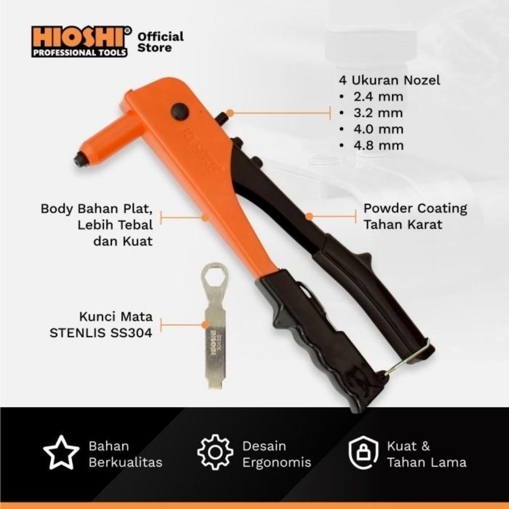 Tang Rivet Lancip 10.5"/Hand Rivet/Tang Ripet Mata HSS Hioshi