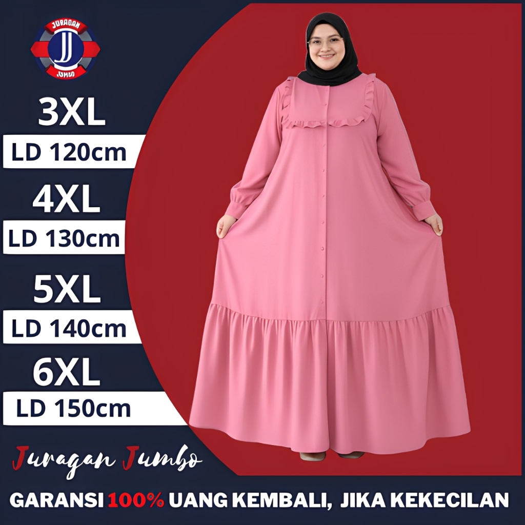 Gamis Lebaran Syari Terbaru Polos Premium Mewah Jumbo LD 120 130 140 150 Dusty