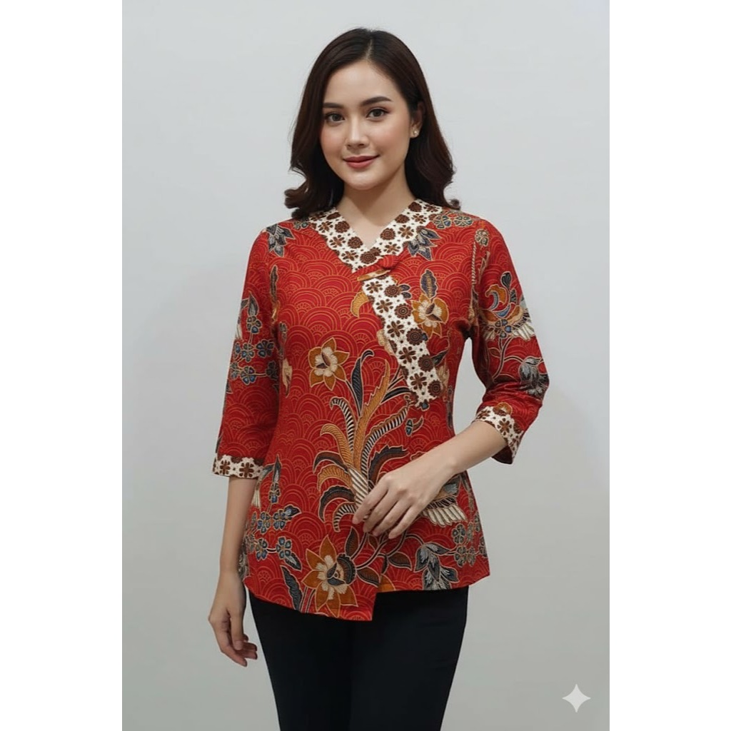 Baju Atasan Wanita Blus Kemeja Kerja Batik Giani Merah