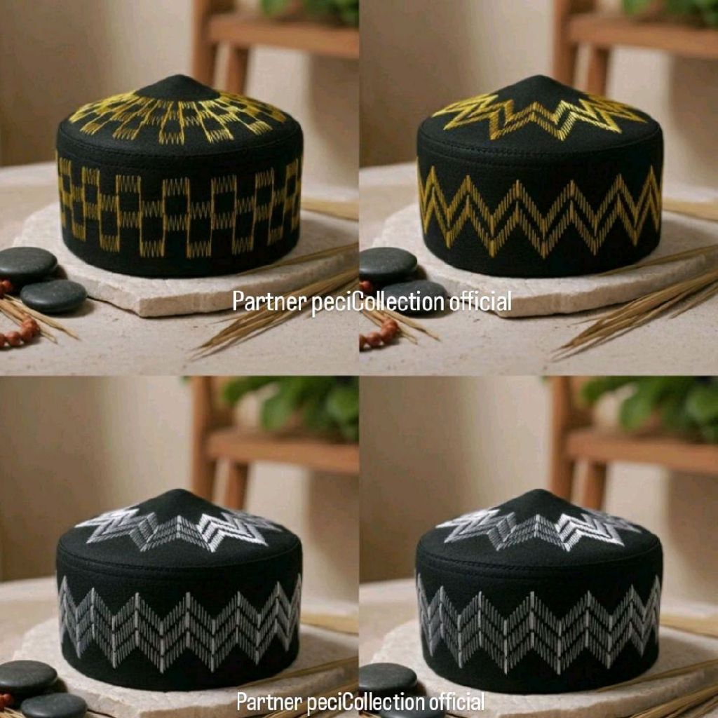 PECI KOPIAH UJE TERLARIS / PECI KOPIAH UJE / PECI KOPIAah SONGKOK BORDIR Hitam Kuning Muslim